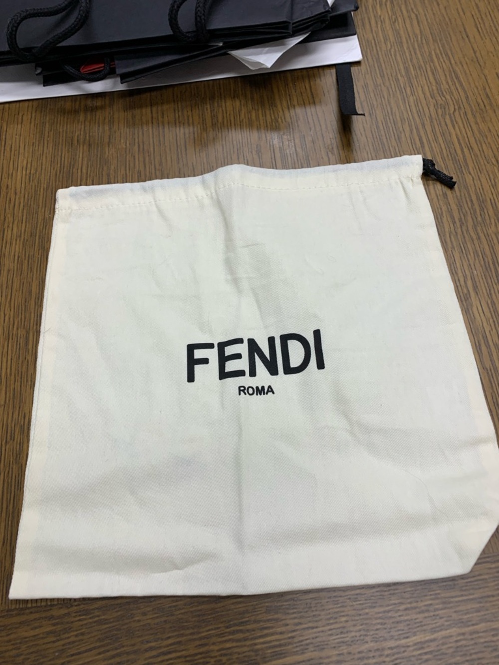 Fendi Cream Cotton Drawstring Pouch with Black Logo